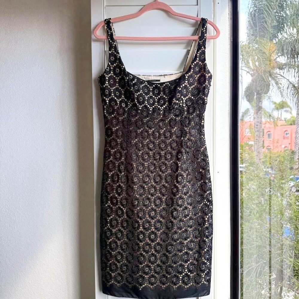 Elie Tahari Cotton Broderie Lace Pencil Dress in Black & Nude size
